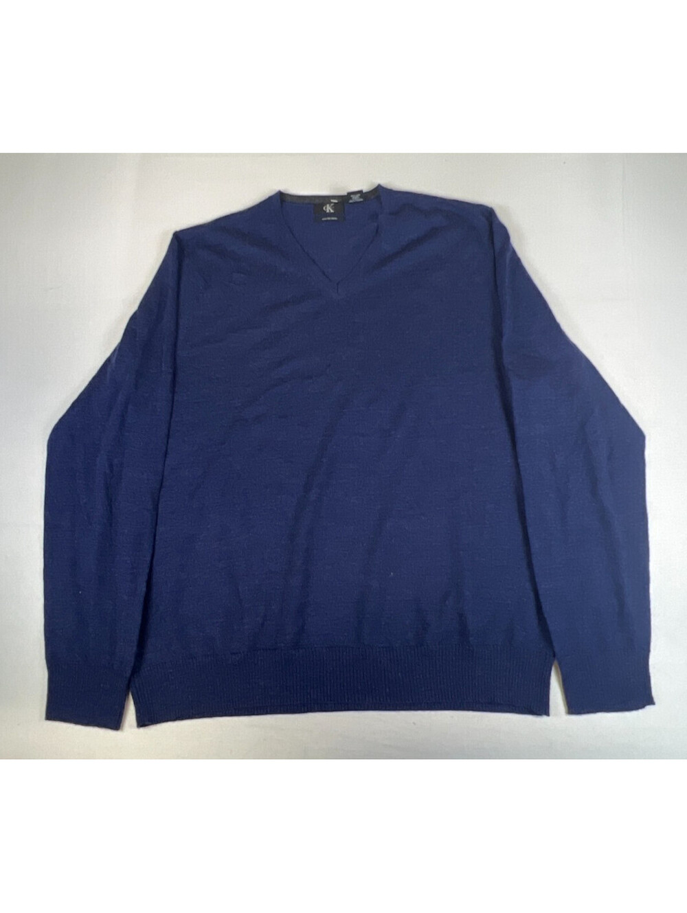 Calvin Klein Men XXL Blue Extra Fine Merino Wool V-Neck Sweater